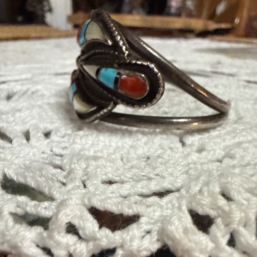 Vintage Zuni Sterling, Turquoise, Coral & MOP - Picture 4 of 10